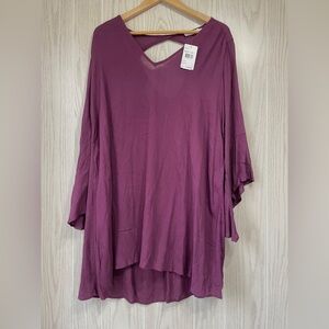 Lush Clothing Lush Whitney Woven Bell Sleeve V Neck Dress Plum Size M